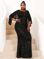 Contrast Mesh Glamorous Black Plus Size Dresses 915