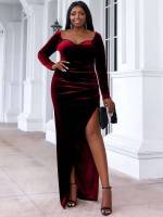  Black Split Thigh Slim Fit Plus Size Dresses 7570