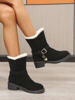 Buckle Black Fashionable Women Snow Boots 8062