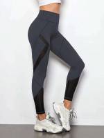  Contrast Mesh Plain Women Activewear 211