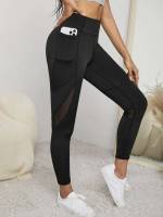 Contrast Mesh Cropped Women Sports Leggings 156