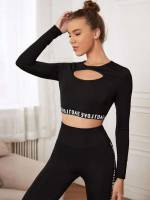 Letter Long Sleeve Black Women Activewear 5114