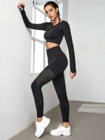  Black Long Sleeve Women Sports Sets 5186