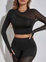  Contrast Mesh Long Sleeve Women Activewear 2710