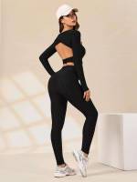 Black Long Sleeve  Women Activewear 2641