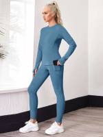  Long Sleeve Plain Pocket Women Activewear 7290