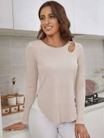 Regular Fit Plain Long Sleeve Regular Women Sports Tees  Tanks 954