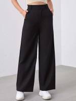 Loose Button Black Women Suit Pants 526