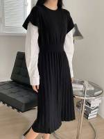 Black  Pleated Women Sweater Dresses 7524