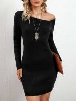 Casual Slim Fit Black Long Sleeve Women Knitwear 1682