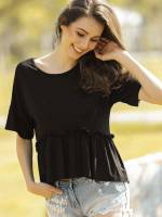 Regular Fit Casual Short Sleeve Plain Women Tops, Blouses  Tee 7796