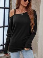 Regular Fit Casual Plain Asymmetrical Neck Women Tops, Blouses  Tee 2326