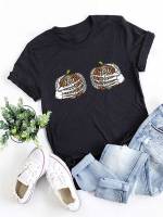 Short Sleeve Casual Black Halloween Women Clothing 95