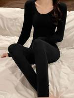  Long Sleeve Plain Women Thermal Underwear 6685