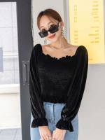 Long Sleeve Slim Fit Plain Crop Women Tops, Blouses  Tee 424