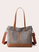 Black Colorblock  Women Tote Bags 9506