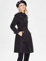 Collar Elegant Pocket Plain Women Trench Coats 7823