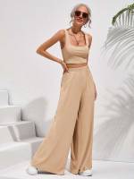 Oversized Plain Sleeveless Women Two-piece Outfits 855