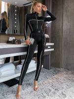  Stand Collar Black Women Unitards 421