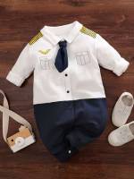 Collar Button Front Blue and White Baby Onesies 490