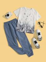 Short Sleeve Animal Blue and White Boys Two-piece Outfits 2562