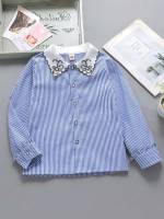 Long Sleeve Collar Embroidery Striped Girls Clothing 2065