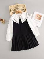  Contrast Collar Long Sleeve Girls Clothing 2201