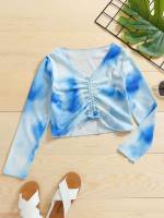 Casual Tie Dye Long Sleeve Blue and White Girls Clothing 6544