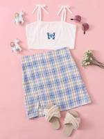 Regular Fit Spaghetti Strap Butterfly Knot Girls Clothing 460