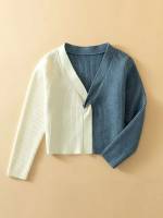 Colorblock Crop Blue and White Casual Girls Clothing 9987