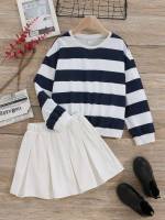 Striped  Preppy Girls Two-piece Outfits 1541