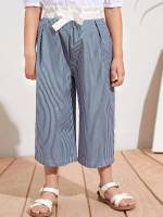 Blue and White Loose Casual Cropped Toddler Girls Bottoms 9398