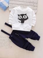  Long Sleeve Blue and White Toddler Boy Two-piece Outfits 2756