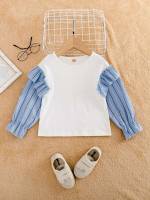  Blue and White Regular Fit Round Neck Kids Clothing 5134