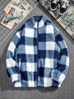  Zipper Long Sleeve Blue and White Men Outerwear 993