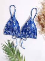 Blue and White Boho Plus Size Bikini Tops 4612