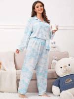  Tie Dye Blue and White Women Plus Sleep  Lounge 5618