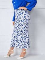 Blue and White Long Regular Fit Plus Size Skirts 501