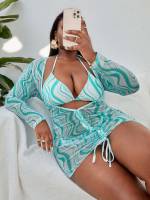  Blue and White  Plus Size Beachwear 277