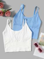 Sleeveless Crop Blue and White Spaghetti Strap Women Active Tops 1940