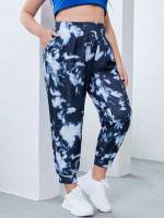 Regular Fit  Blue and White Plus Size Sports Leggings  Pants 9802