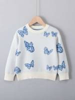 Regular Blue and White Regular Fit Long Sleeve Toddler Boy Sweaters 1659