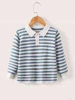 Blue and White Striped Long Sleeve Toddler Boy Sweaters 4172