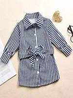 Collar Blue and White Long Sleeve Toddler Girls Clothing 2329