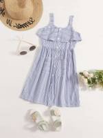 Sleeveless  Blue and White Toddler Girls Clothing 833