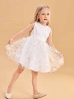 Ditsy Floral Round Neck Sleeveless Glamorous Toddler Girl Partywear 8544