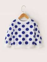 Long Sleeve Blue and White Polka Dot Toddler Girl Sweaters 2818