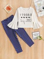  Round Neck Long Sleeve Letter Toddler Girl Two-piece Outfits 3569