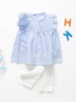 Blue and White Casual Regular Fit Toddler Girl Two-piece Outfits 9421