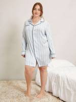 Striped Casual Contrast Binding Women Plus Sleep  Lounge 2805